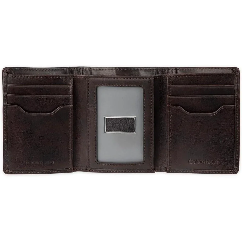 Men's Stylish Brown Leather Trifold Wallet Card Slots Slip Pockets Designed
